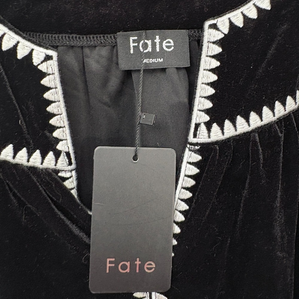 Fate Puff Sleeve Embroidered Velvet Top Women Size Medium Black New - Picture 4 of 12